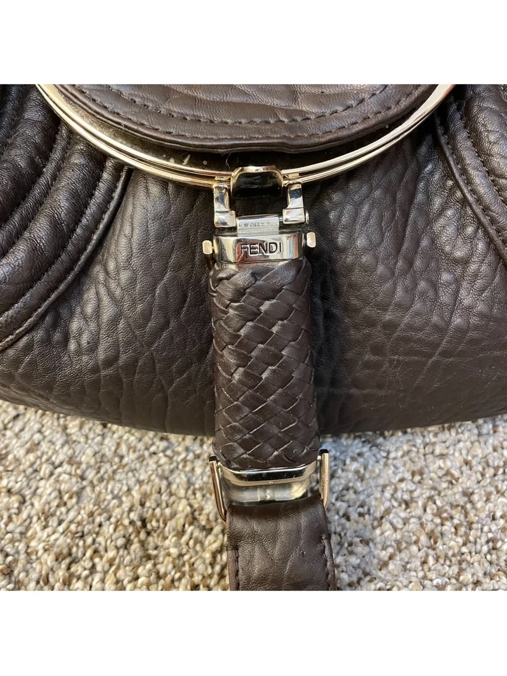 Fendi Brown gold Braided-Handle Leather Shoulder authentic spy Bag